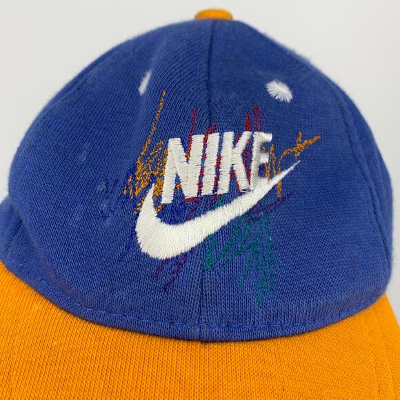 NIKE Vintage Style Kids Blue Yellow Embroidered Logo Hat with Stretch Fit - Picture 3 of 6